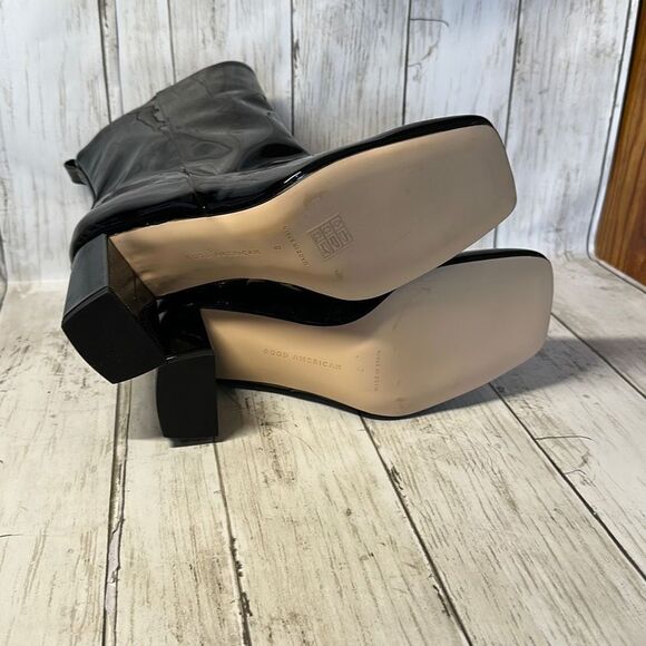 NEW Good American Black Patent Leather Booties Womens Size 8 in Box Square Toe - Picture 8 of 8